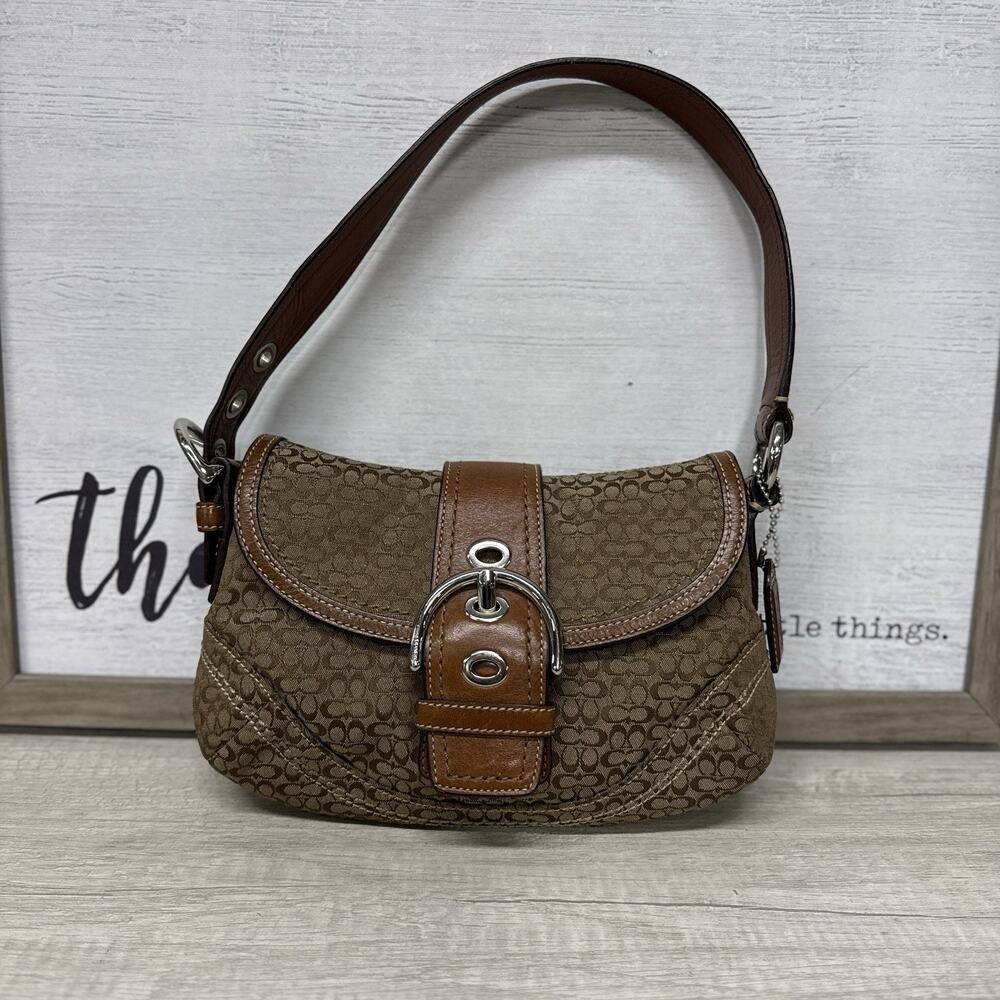 COACH Soho Signature Flap Shoulder Bag Y2K Brown Jacquard Leather Trim F12308